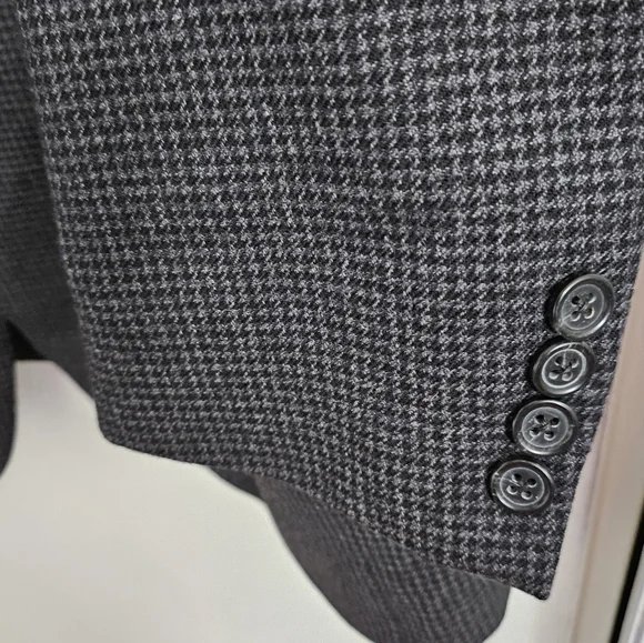 Hickey Freeman Blazer Men 44 Short Gray Black Houndstooth Wool Jacket Sport Coat